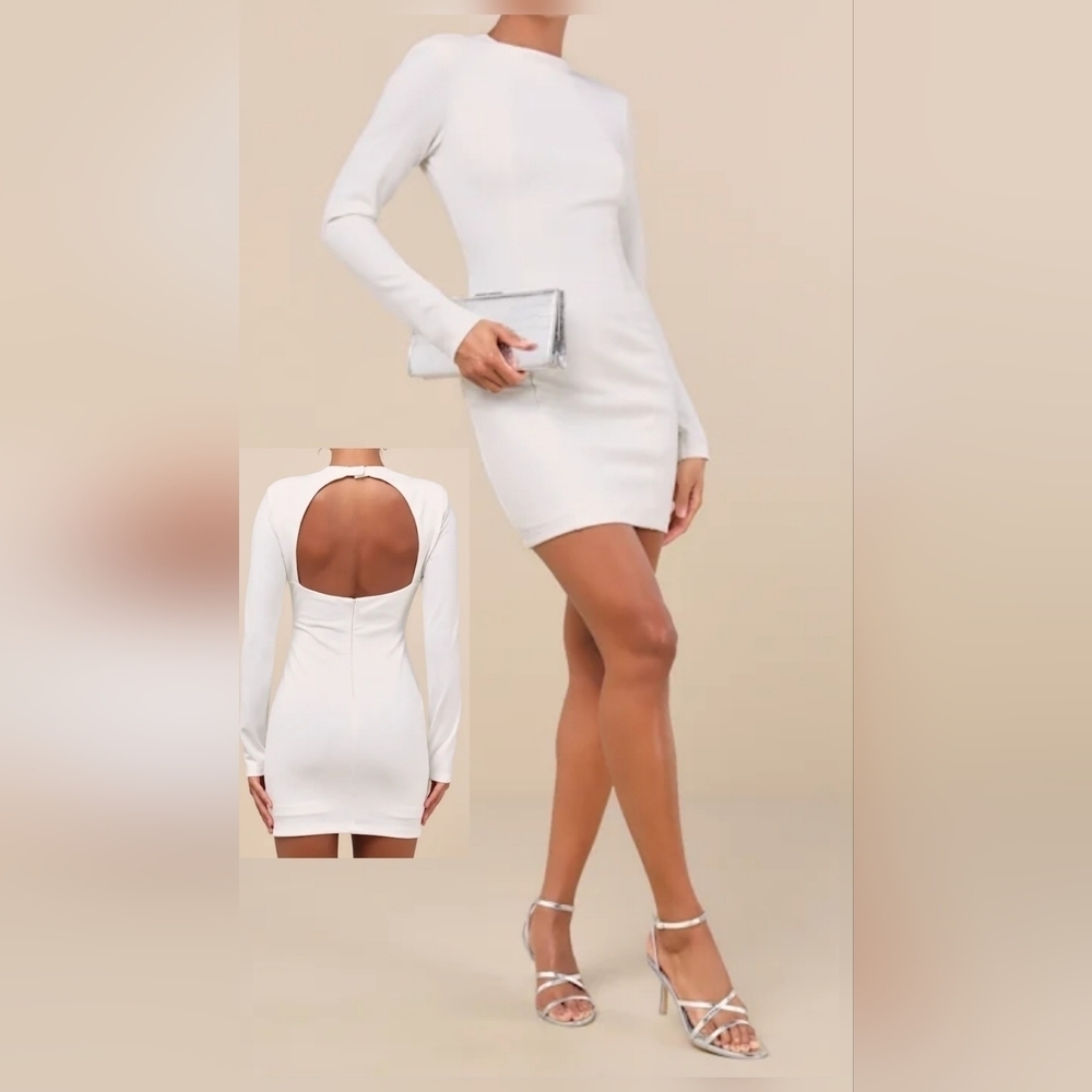 Lulus All That You Wish For White Mock Neck Cutout Bodycon Dress, Size Small